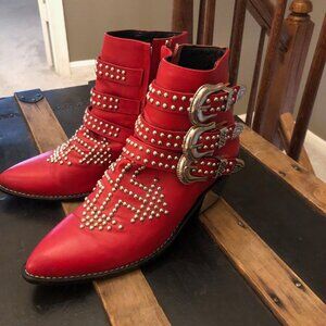 Very rare vintage red studded hoi polloi ankle boots - 39